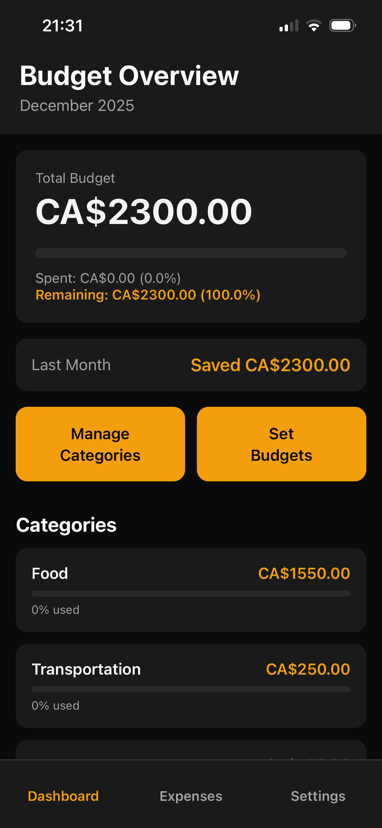 Dashboard Screenshot