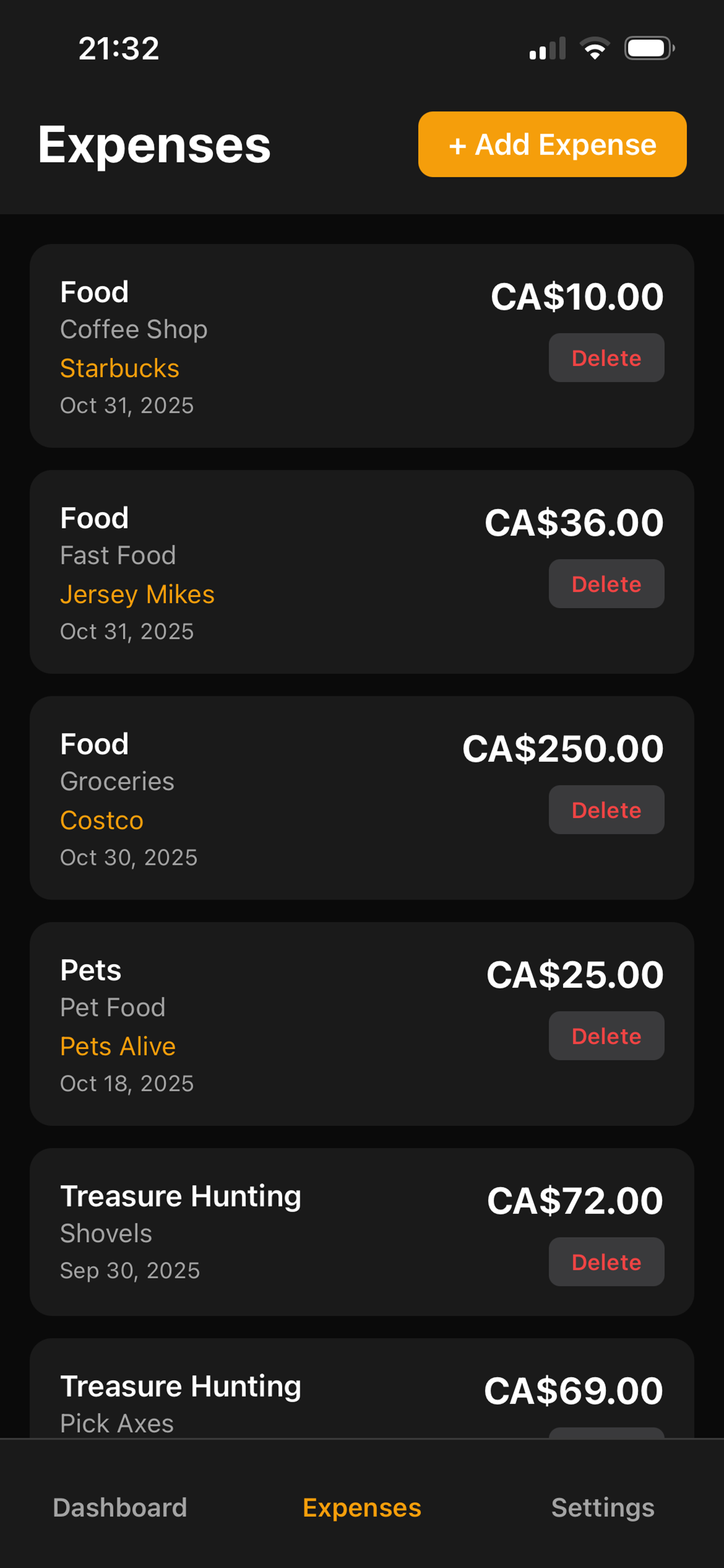 Expense Screenshot